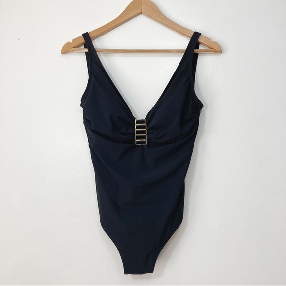 Gottex Classic Black V-Neck One Piece Swimsuit Size 10 - Picture 1 of 15